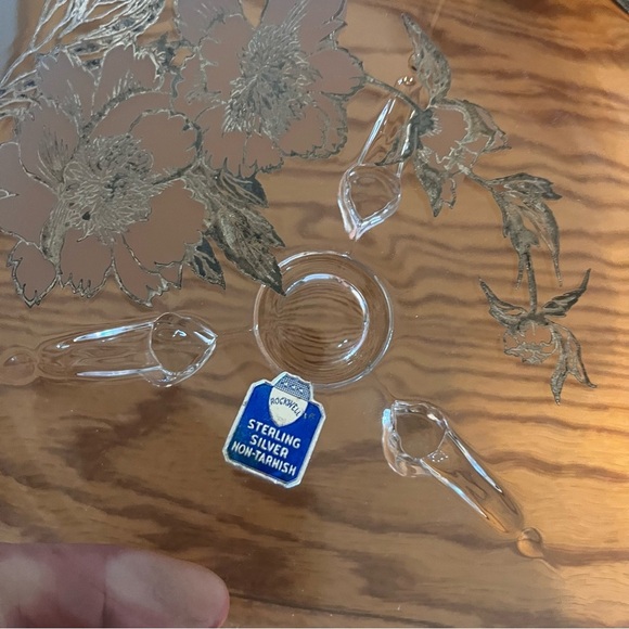 Rockwell Sterling Silver Overlay Floral Three Leg Plate With Label Unused 1950 - Picture 3 of 9